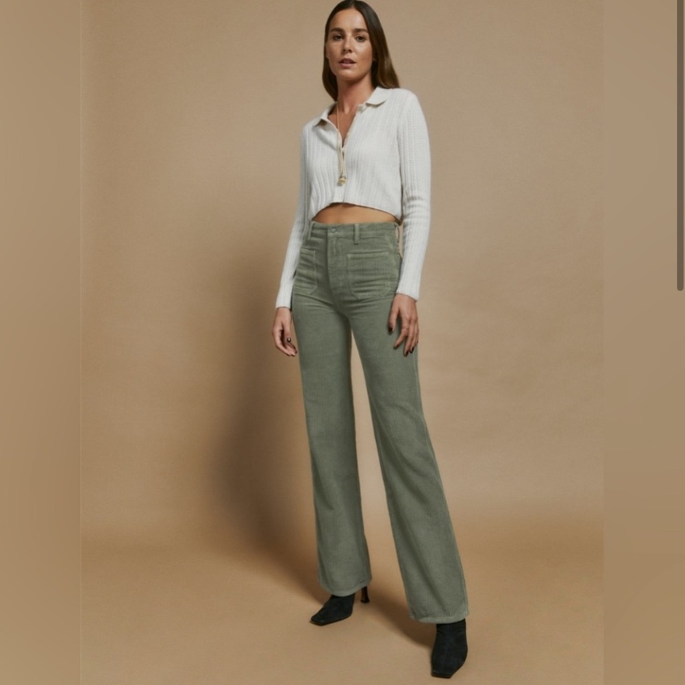 Reformation, Alyssa High Rise Wide Leg Corduroy Pants in Moss